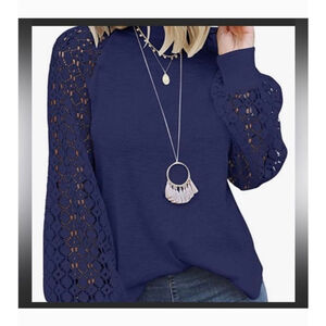 Women's Miholl Blue thermal Long Sleeve Shirt M lace sheer arms